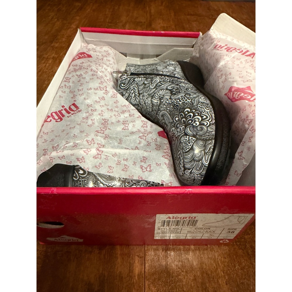 Alegria Climatease Wild Child Black Paisley Ankle Boots CLI-5994 Size 38 NEW